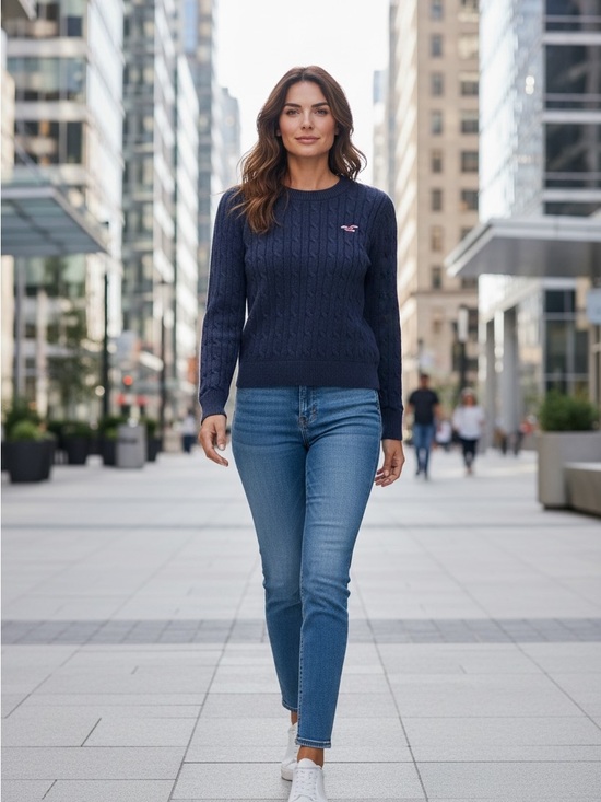 Hollister Sweaters - Hollister Dark Blue Cable Knit Sweater Sz S